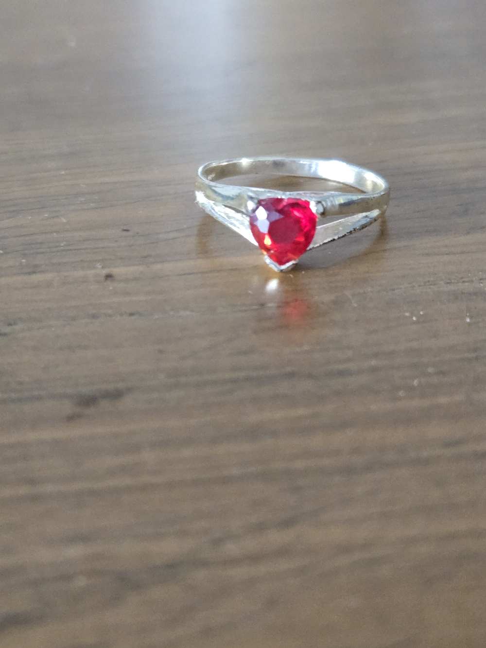 Heart-Cut Red Gemstone Ring in Silver-Tone